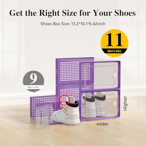 Kuject X-Large Shoe Storage Boxes 12 Pack, Clear Stackable Shoe Organizer | Shoe Case for Closet, Entryway & Under-Bed Storage, Drop-Front Design, Space-Saving Solution for Family Organization,Purple - color: Purple, size: X-Large