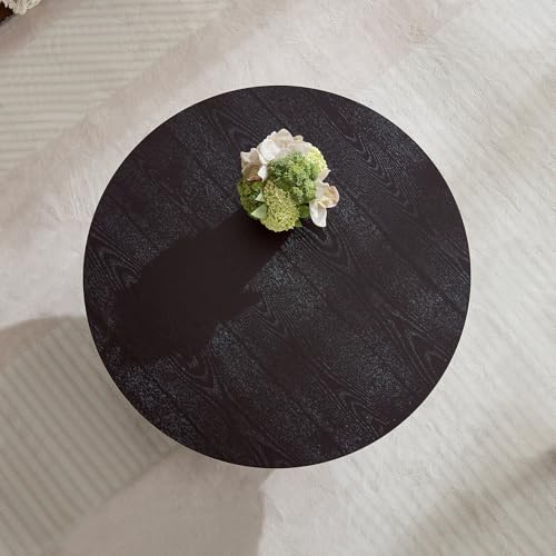 33.07 Inch Round Coffee Table, Modern Accent Tea Table for Bedroom, Living Room, Office, Apartment - Black - color: 33.07" Floral-black