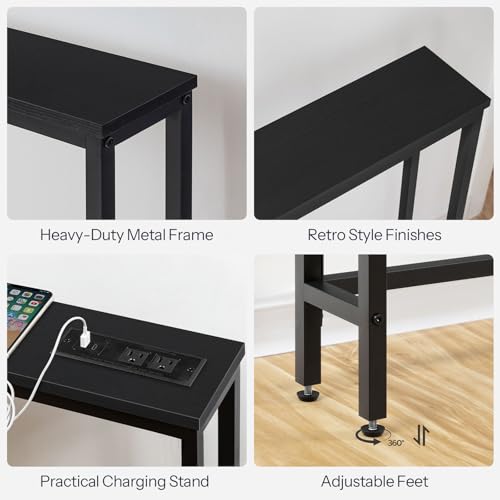 HOOBRO 47.2" Narrow Console Table with Power Outlet, 5.9" Behind Couch Table with Charging Station, Long Sofa Side Table, Skinny Entryway Table for Living Room, Hallway, Foyer, Black BB15XG01G1 - color: Black, size: 47.2"L x 5.9"W x 31.5"H