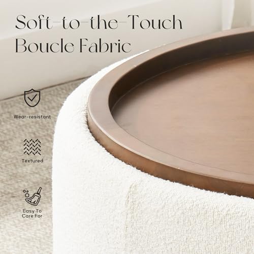 Zihanhome 30 Inch Round Storage Ottoman, Ottoman Coffee Table with Lift Off Lid, Boucle Modern Ottomans with Storage for Living Room, Bedroom, Apartments (Beige) - color: Beige
