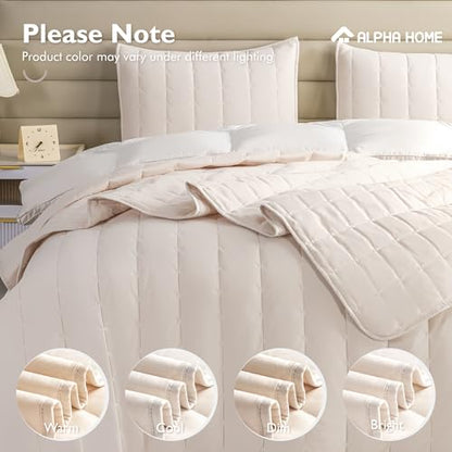 ALPHA HOME Cotton Lightweight Coverlet Set, Queen | 3 PCS, beige, striped, soft, all-season, machine washable, contemporary style - color: Beige, size: Queen