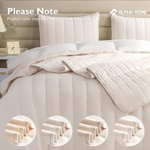 ALPHA HOME Cotton Lightweight Coverlet Set, King | 3 PCS, beige, striped, soft, all-season, machine washable, modern style - color: Beige, size: King