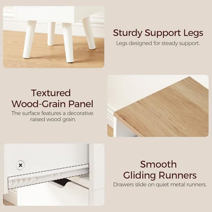 MAHANCRIS Narrow Nightstand with 2 Drawers, Skinny End Table, Modern Wooded Bedside Table, Slim Side Table for Small Spaces, White Night Stand for Bedroom, Solid Wood Feet, Natural ETNW3601
