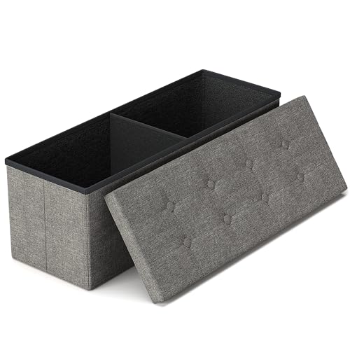 GLAXYFUR 43 Inches Folding Storage Ottoman Bench, Storage Chest, Grey | Ottoman Foot Rest, End of Bed Bench, Load 660 lb, Storage Box for Living Room, Bedroom, Entryway - color: Dark Grey