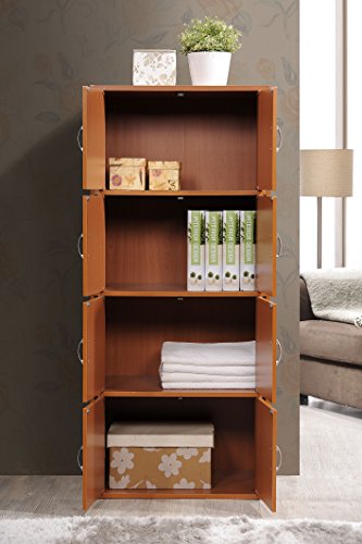 Hodedah 4-Shelf, 8-Door Bookcase Cabinet in Cherry - color: Cherry
