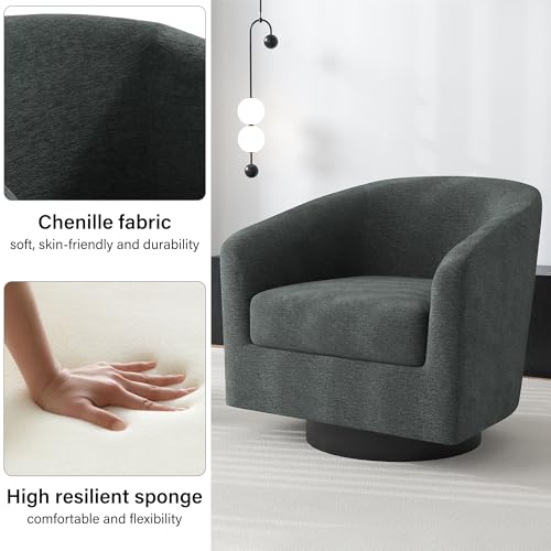 Swivel Barrel Accent Chair, Comfy Reading Armchair, Dark Grey, Set of 2 | Club Chairs for Adults, Low-Back Design, Modern Round Style, Solid Wood Frame & Metal Swivel Base, For Living Room & Bedroom - color: Dark Grey