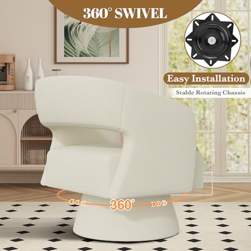 Luxanimarion Swivel Barrel Accent Chair,Oversized Chenille Upholstered Round Swivel Chair,Modern Luxury 360 Degree Living Room Vanity Chair for Bedroom Office,White,1PCS - color: Beige-chenille, size: Set of 1