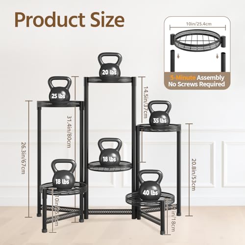 LASZOLA Plant Stand Indoor Outdoor Tall with 10 Inch Larger Tray, Black | 5 Tier Heavy Duty Metal Adjustable Multiple Flower Rack for Corner, Wrought Iron Holder Shelf for Modern House Patio - color: Satin Black, size: 6 Tier