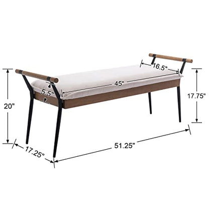 DUOMAY Modern Chenille Ottoman Bench with Arms & Metal Legs, White | Mid Century Rectangle Bench Footstool Dining Bench Entryway Shoe Bench For Bedroom Living Room - color: White