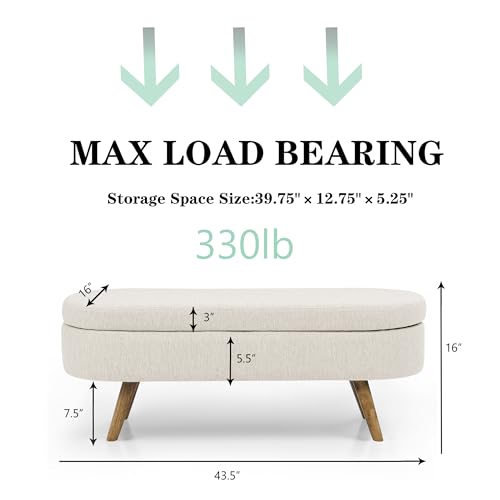 43.5" Ottoman with Storage, Storage Ottoman Bench with Safety Hinge, Linen End of Bed Bench, Upholstered Entryway Bench for Bedroom, Living Room & Window, Holds up to 330 lb, Beige - color: Beige+linen, size: 16"D x 43.5"W x 16"H