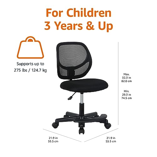 Amazon Basics Kids Adjustable Height Mesh Low-Back Swivel Desk Chair with Footrest, Rolling Chair with Casters for Smooth Mobility, Black - color: Black