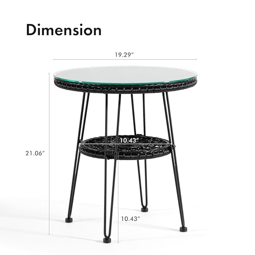 Furniture of America Ysar Boho 19-inch Round Coffee Table Outdoor with Tempered Glass Top and Metal Frame, Handcrafted Coastal Furniture for Patio, Poolside, Garden, Yard, Black - color: Black/19 In.