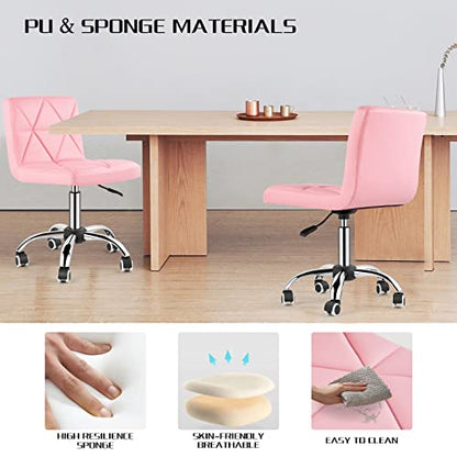 COSVALVE Armless Swivel Office Chair with Wheels, Adjustable Height | Armless Mid Back Chair With 360° Swivel, Adjustable Height & Rolling Wheels, Ideal For Home Offices, Conferences & Salons - color: Pink