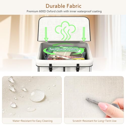 40 Gal Large Laundry Hamper with Lid, Rolling Laundry Basket with Wheels | Oxford Fabric Dirty Clothes Hampers with Removable Laundry Bag & Metal Frame for Bedroom, Laundry Room, Bathroom, Dorm(White) - color: White-2