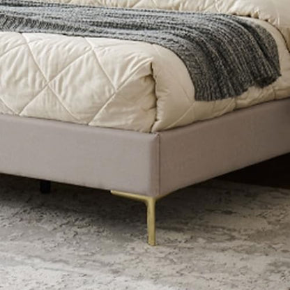 Kings Brand Furniture Verona Upholstered Wooden Bed Frame with Headboard, Low-Profile Platform Design - Solid Wood Platform with Accent Legs for Bedroom (Brown/Gold) (Full) - size: Full