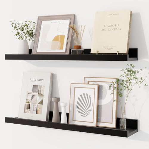 Dreamland Picture Ledge Shelf for Wall, Floating Shelves Set of 2, 24 Inch Long Floating Shelves with Lip for Living Room, Bedroom, Bathroom, Kitchen, Black - color: Black, size: 24inch