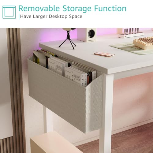 Lufeiya White Computer Desk with Power Outlet, 47 inch Teen Study Table Home Office Work Writing Gaming Desks with Charging Station Outlets Built in, White - color: White, size: 47.2"