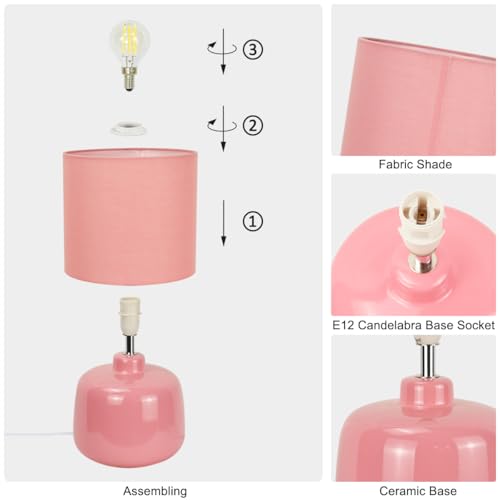 Oslo Small Ceramic Table Lamp for Living Room and Bedroom,Modern Kids Night Table Lamp,Φ7.09×H13.39IN,Bulb Excluded,Pink - color: Pink