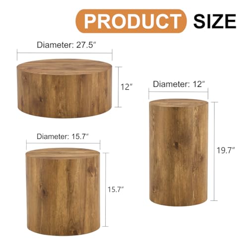 Round Coffee Table Set for 3, Modern Living Room Table Set, Wood Center Table Set, No Assembly Required - Ready to Use - color: 24'' Wood, size: 24'' Coffee Table Set of 3