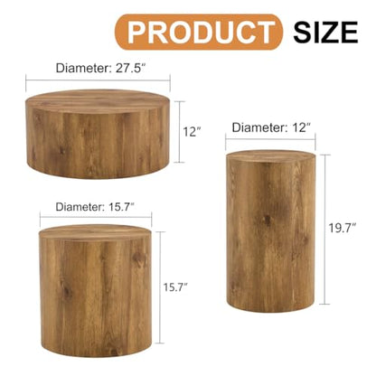 Round Coffee Table Set for 3, Modern Living Room Table Set, Wood Center Table Set, No Assembly Required - Ready to Use - color: 24'' Wood, size: 24'' Coffee Table Set of 3