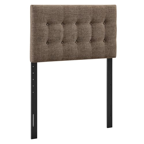 Modway Emily Twin Size Fabric Headboard in Mocha - Linen-Like Upholstery with Button Tufting and 7 Adjustable Height Positions - color: Mocha, size: Twin