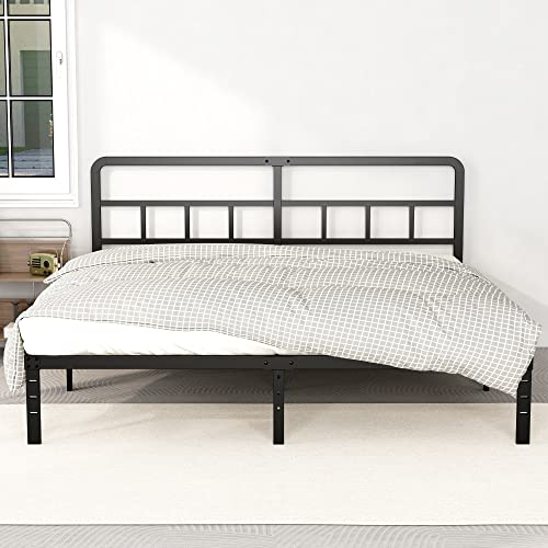 DiaOutro Metal Platform King Bed Frame with Headboard, 14 Inch, Black | Heavy Duty Bed For Kids Adults, Steel Slat Supports No Box Spring Needed, Easy Assembly, Noise Free - size: King, style: 14 Inch