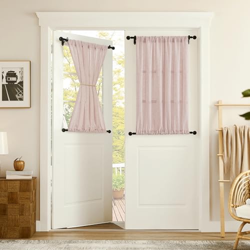 Tollpiz Small Linen Door Curtains Doorway Semi Sheer Curtain Room Divider Light Filtering Drape Dual Rod Pocket Boho Window Curtains for Closet, 25 x 40 inches Long, Pink, 1 Panel - color: Pink, size: 25"W x 40"L (Pack of 1)