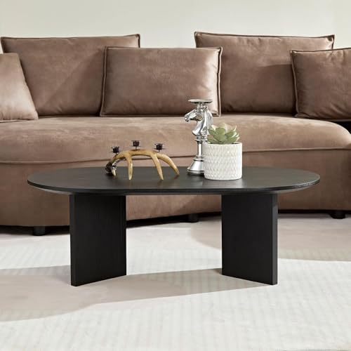 39.37'' Oval Modern Coffee Table With Sturdy Pedestal For Living Room, Bedroom, Apartment, Office, Black - color: Black, size: 39.37"x21.65"x13.78"