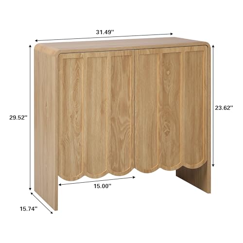 Accent Sideboard Buffet Cabinet, Storage Cabinets with 2 Doors, Farmhouse Wood Cabinet with Adjustable Shelves and Wave Panel for Living Room, Dining Room, Entry - Natural - color: 2 Doors Natural, size: 15.7"D x 31.5"W x 29.5"H (2 Door)