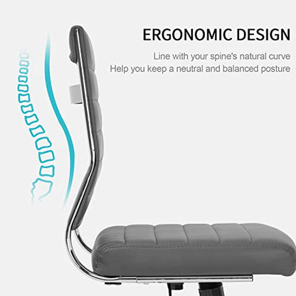 Okeysen Armless Office Desk Chair, Mid Back Ergonomic Swivel Conference Room Chair, Adjustable Height PU Leather Home Desk Chair with Lumbar Support, Modern Small Rolling Computer Task Chair, Gray - color: Grey