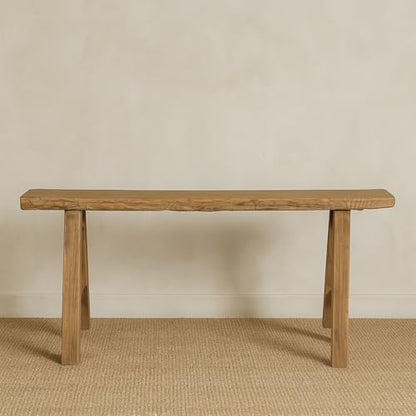 Artissance Rustic Natural Wood Noodle Bench, Long Wooden Entryway Bench, Weathered Farmhouse Indoor Outdoor Seating, End of Bed or Dining Room Bench Decor - size: 19H x 8W x 45L