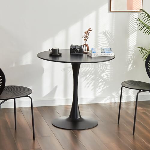 Tulip Table, 31.5" Round Dining Table with Thickened Tabletop & Metal Pedestal, Circle Bistro Table for Kitchen, Small Places, Living Room, Cafe (Black) - color: Black