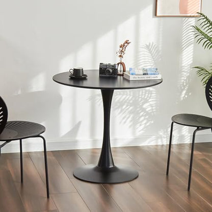 Tulip Table, 31.5" Round Dining Table with Thickened Tabletop & Metal Pedestal, Circle Bistro Table for Kitchen, Small Places, Living Room, Cafe (Black) - color: Black