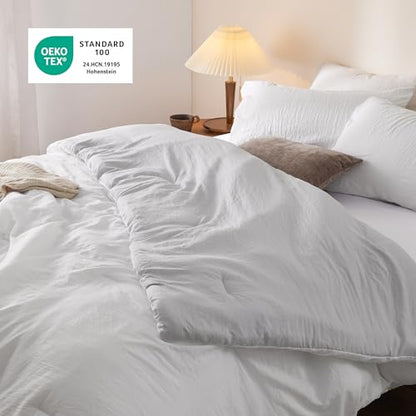 Bedsure Queen Size Comforter Set, Reversible White Soft Prewashed Bedding for All Seasons, 3 Pieces Warm Down Alternative Bed Set, 1 Lightweight Comforter (90"x90") and 2 Pillowcases (20"x26")