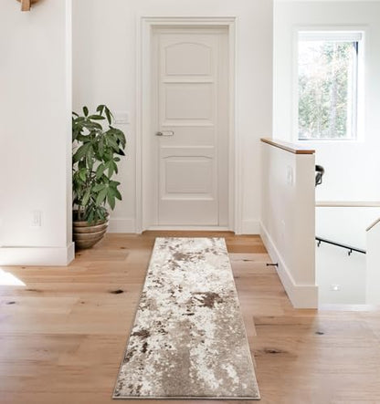 Keen Home Design Runner Rugs - 32"x91" Non-Shedding, Thick Pile Abstract Rugs for Kitchen, Living Room, Bedroom, Dining Room, Entryway - Size: 2'8" x 7'7", Skies Beige - color: Skies Beige, size: 2'8" x 7'7" (Runner)