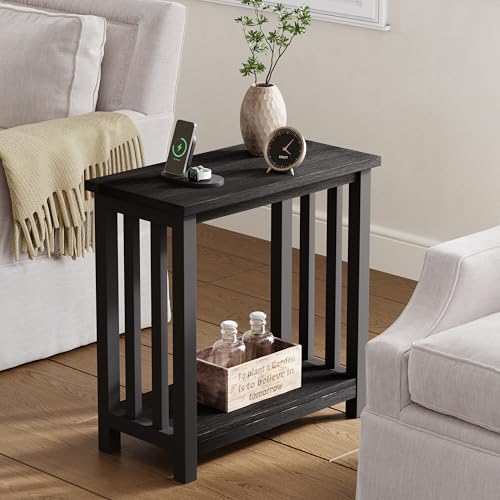 ChooChoo Mission Coffee Table and Black End Table for Small Spaces, Living Room Table with Shelf, Narrow Side Table