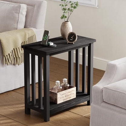 ChooChoo Mission Coffee Table and Black End Table for Small Spaces, Living Room Table with Shelf, Narrow Side Table