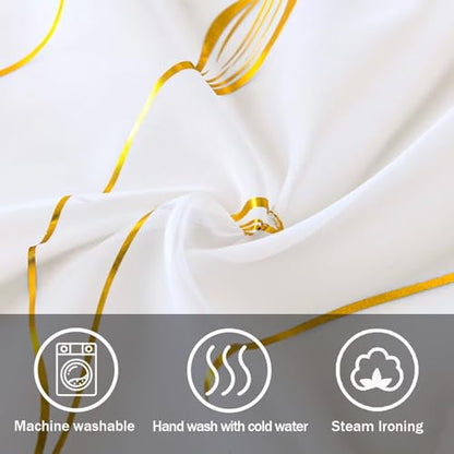 Gold Foil Print Sheer Curtains 84 inches Long, 2 Panels Wicker Bronzing Treatment Sheer Curtain, Rod Pocket Window Treatment Panels for Bedroom Living Room - color: Wicker/Gold/White, size: 52"W x 84"L (Pack of 2)