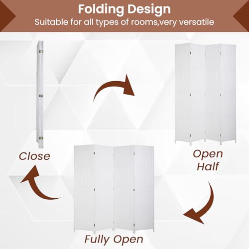 Dopinmin White Room Divider Wall Divider 6FT 4 Panels Dressing Screen | Wood Mesh Hand-Woven Indoor Room Screen Folding Portable Partition Screen - color: 180-whiteh