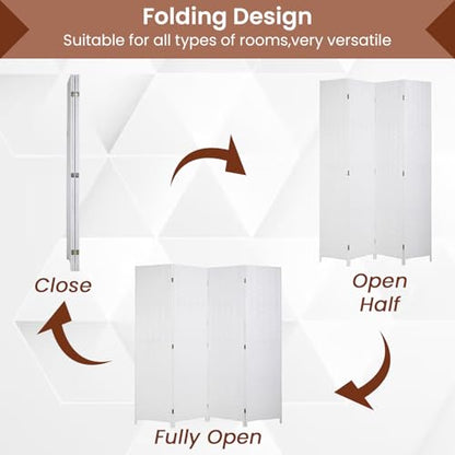 Dopinmin White Room Divider Wall Divider 6FT 4 Panels Dressing Screen | Wood Mesh Hand-Woven Indoor Room Screen Folding Portable Partition Screen - color: 180-whiteh