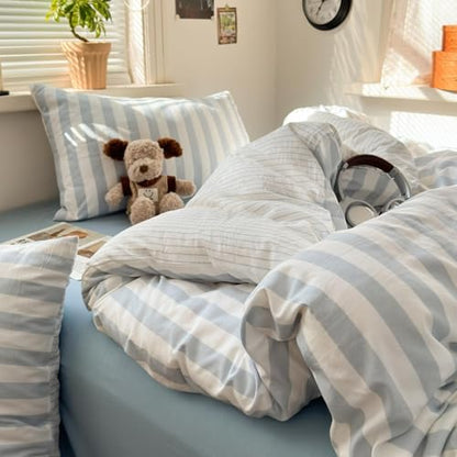Striped Duvet Cover Full Size Blue White Stripes Reversible Bedding Set Vertical Striped Duvet Cover Set Soft Lightweight Microfiber Quilt Cover with Zipper Closure and 2 Pillowcases - color: Blue White Striped, size: Full(No Comforter)