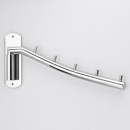 Sumnacon Wall Mounted Clothes Hanger Rack, Stainless Steel Garment Hooks with Swing Arm Holder, Space Saver Coat Robe Storage Organizer for Laundry Room Bedrooms, Clothing Drying Rack with 5 Hooks - color: Silver