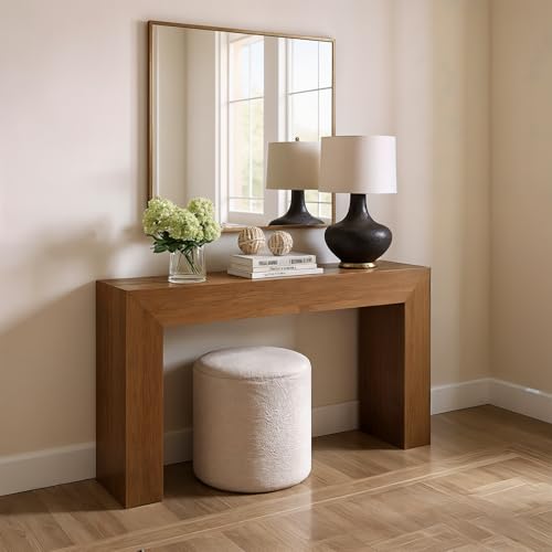 Plank+Beam Grand Console Table, 56 Inch, Pecan Wirebrush | Balanced, Statement Design, Low-VOC Finish, Easy Assembly, Solid Wood - color: Pecan Wirebrush, size: 56 Inch without Shelf