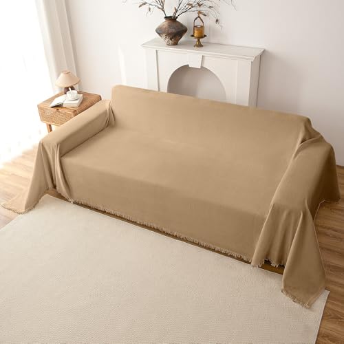 Chenille Couch Cover for Sofa,Soft Tassel Slipcover for Couch,Blanket Couch Covers for 4 Cushion Couch,Sofa Slipcovers Washable Pet-Friendly Furniture Protector (Camel) - color: 1# Camel, size: 91''x150''