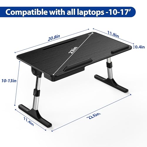 Besign LT05 Adjustable Laptop Table, Lap Desk, Portable Standing Bed Desk, Foldable Sofa Breakfast Tray, Notebook Computer Stand for Reading and Writing, Medium Size, Black - color: Black