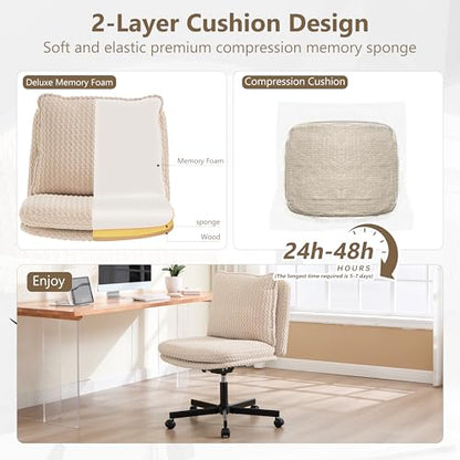 Fizzin Cross Cross Chair Memory Foam Armless with Wheels Home Office Beige - color: Beige