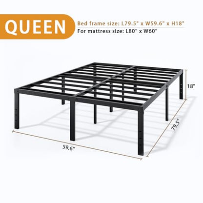LUMUNANCE Metal Bed Frame Queen Size - 18 Inch Heavy-Duty Queen Platform Bed Frame No Box Spring Needed, Easy Assembly, Noise-Free, Sturdy Mattress Foundation, Underbed Storage Space - size: Queen, style: 18 Inch