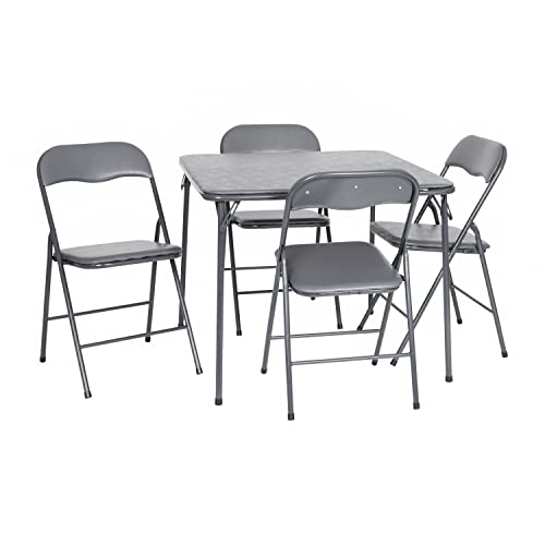 EMMA + OLIVER Gray Square Folding Card Table and Chairs Set for 4 Players | Lightweight, Easy Storage, Padded Top - color: Grey