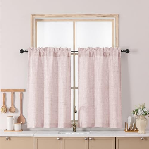 Chyhomenyc Blush Pink Short Curtains 36 Inch Length, Light Filtering Textured Small Half Window Curtain Over Sink, Small Curtains for Cabinet Bathroom Basement RV Camper, 30Wx36L, 2PCS - color: Blush Pink, size: 30"W x 36"L (Pack of 2)