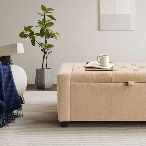 GRAINELL 42.13” Storage Ottoman Bench, Upholstered Tufted Bedroom Bench | End of Bed Storage Bench for Living Room & Entryway, 350 lb Capacity - color: Flaxen